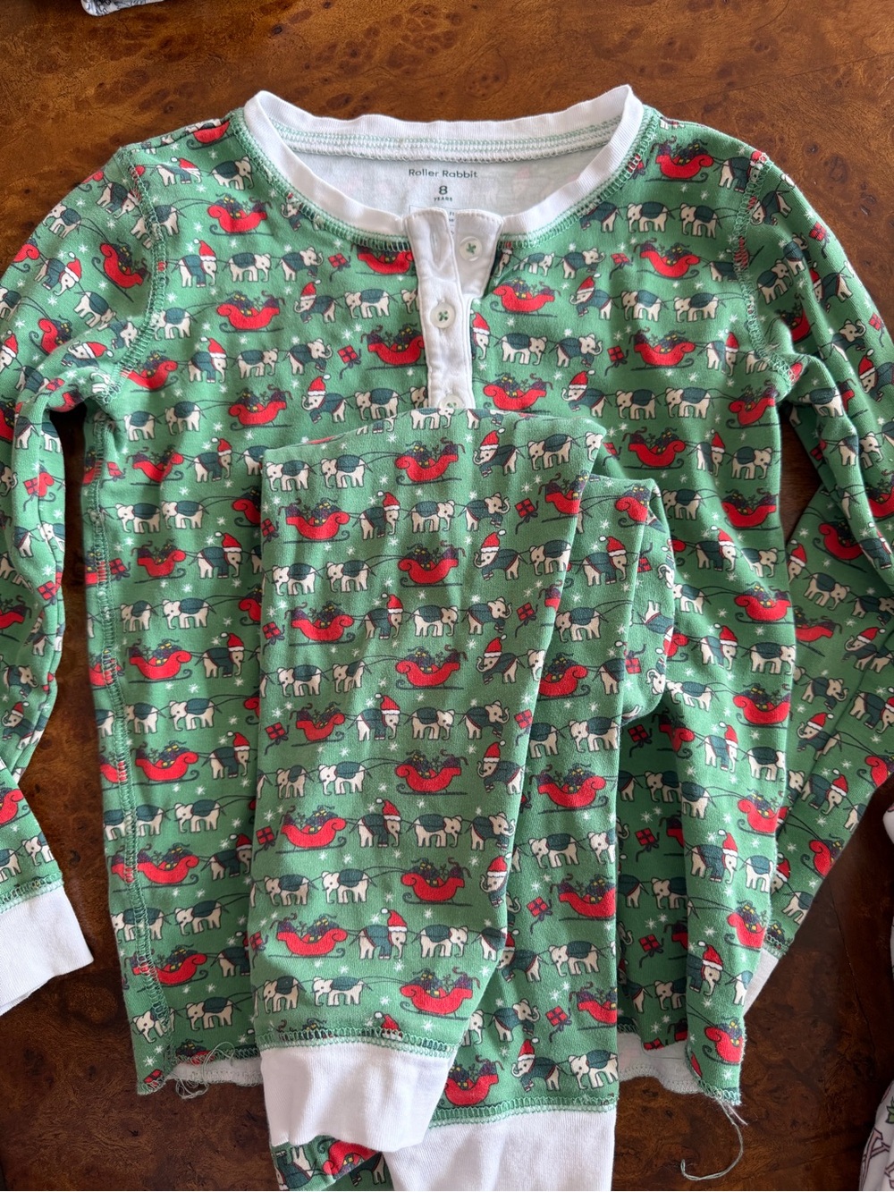 Roller Rabbit Kids Green Holiday Reindeer Pajama Set, Size 8